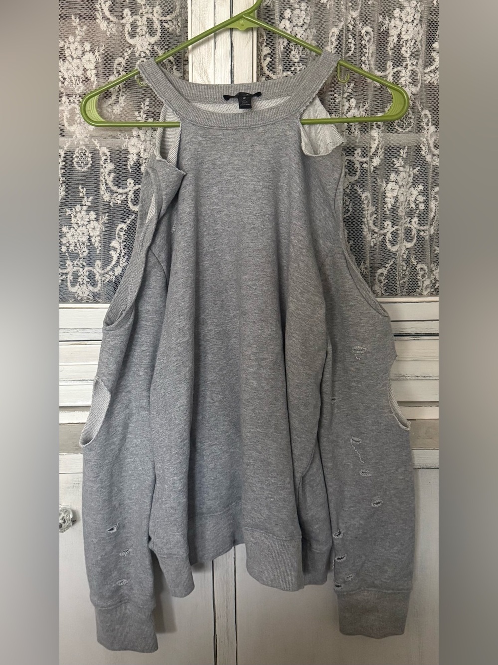 Aqua Gray Ribbed Crewneck Sweatshirt